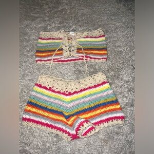Miss Sparkling rainbow/ milti-color crochet, two-piece set